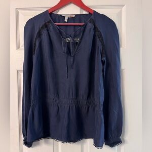 10 Crosby Derek Lam Women's Dark Blue and Lace Silk Top